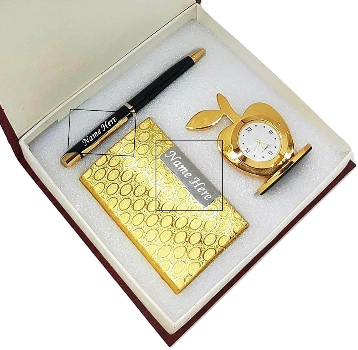 Crownlit Personalised Gift Set with Personalised Metal Pen and Card Holder, Corporate Gift